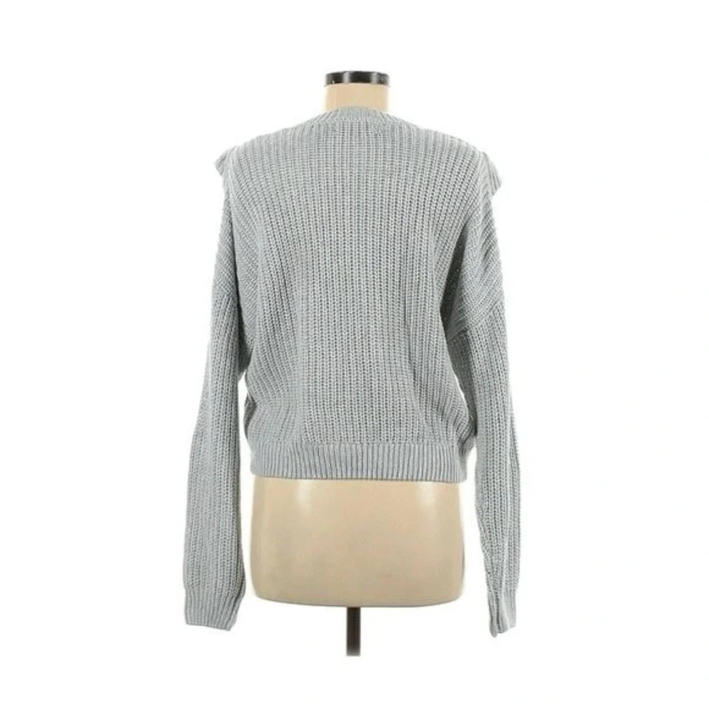 Blanknyc Gray Ruffle Knit Pullover Sweater